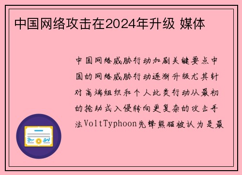 中国网络攻击在2024年升级 媒体